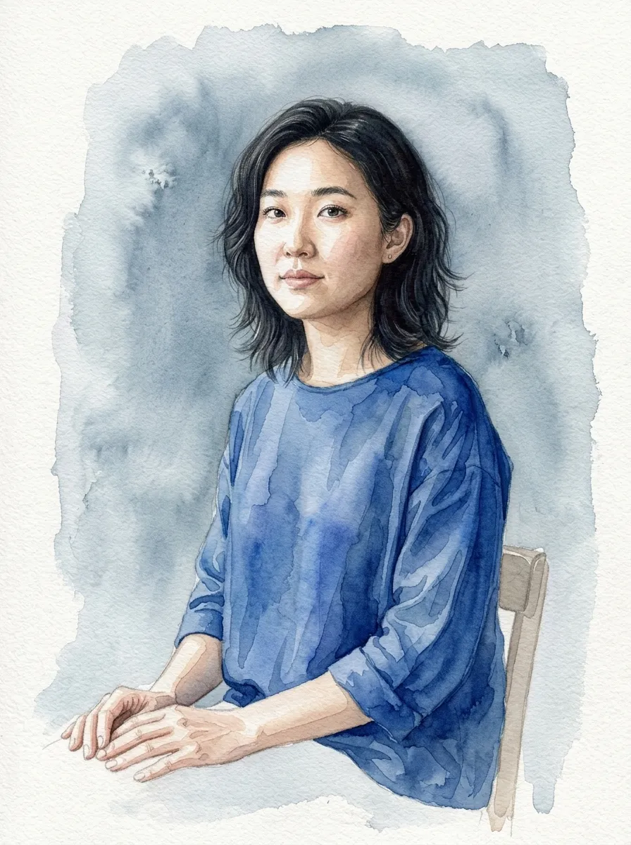 AI watercolor portrait preserving the subject identity and blue clothing