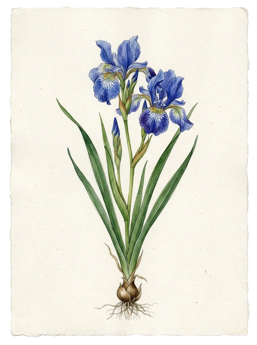 Vintage watercolor botanical iris study